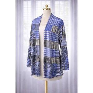 New Talbots 100% Pure Merino Wool Houndstooth Patchwork Cardigan Sweater Size L